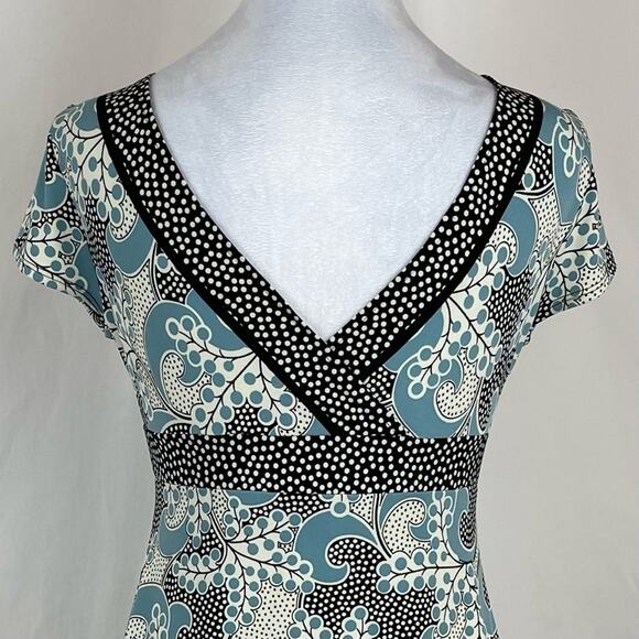 Maggy London Teal White Babydoll Floral Print Feminine Dress NWOT Size 4P - Picture 7 of 11